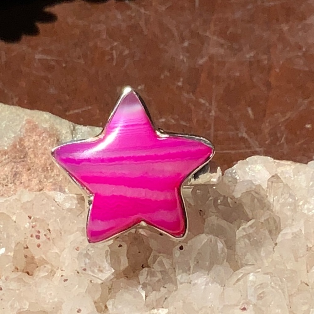 PINK BOTSWANA AGATE STAR 925 STERLING SILVER RING, SIZE 8.5